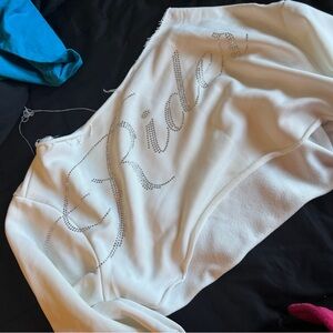 Zara White Cropped Sweatshirt with Rhinestone Script